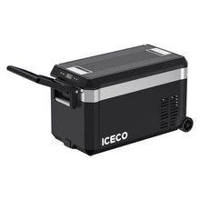 Réfrigérateur congélateur ICECO JP30 PROS, 30L, zone unique, en métal noir, avec poignée et affichage numérique.