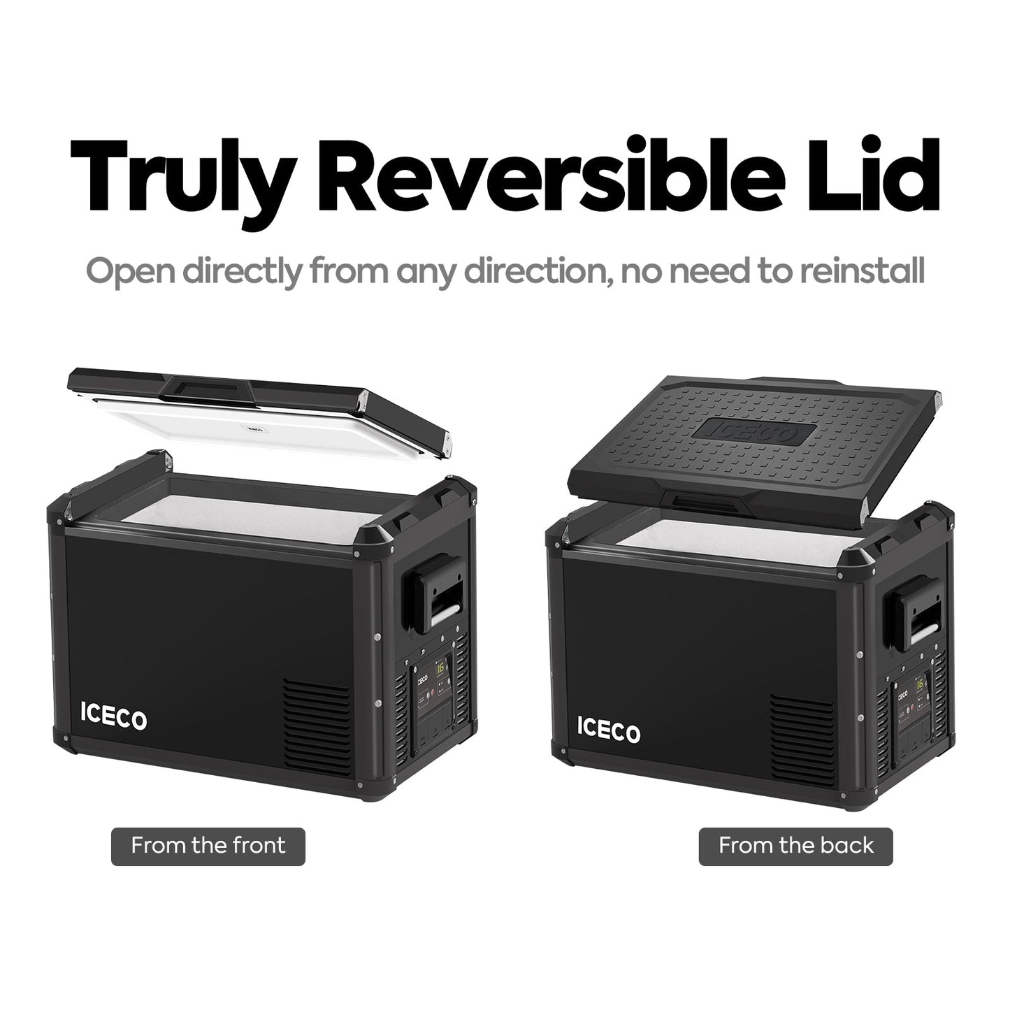 Réfrigérateur congélateur ICECO VL60PROS gris de 60L, appareil compact pour la conservation des aliments, vue de face.