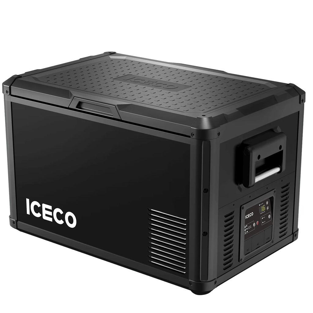 Réfrigérateur-congélateur ICECO VL60PROS 60L portable, idéal pour la puissance et la mobilité, avec compartiments de stockage.