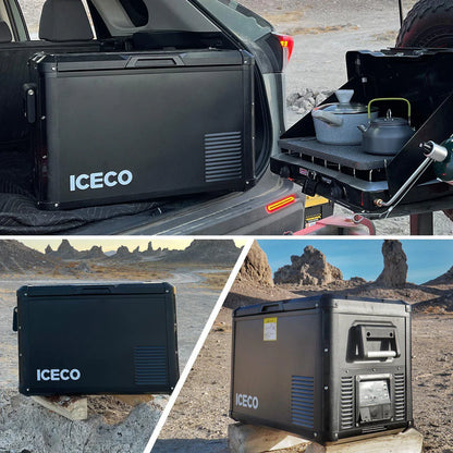 Réfrigérateur congélateur ICECO VL60PROS 60L, compact et portable, avec espace de stockage pour aliments frais et congelés.