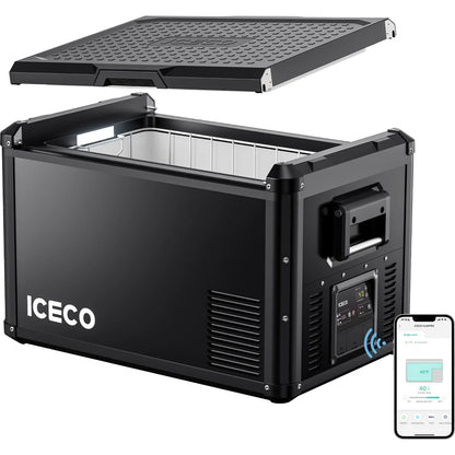 Réfrigérateur congélateur ICECO VL60PROS 60L portable, compact, avec compartiments pour la conservation des aliments.