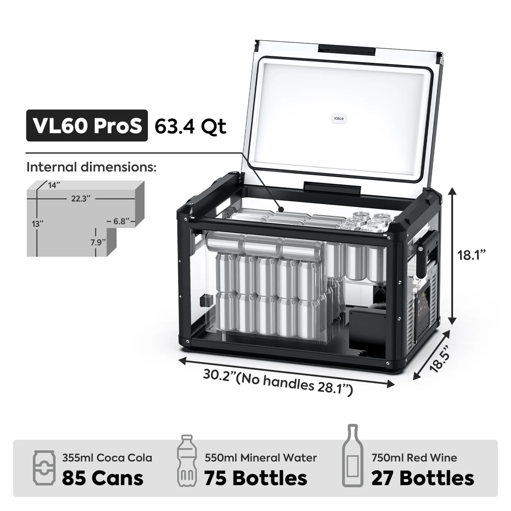 Réfrigérateur congélateur ICECO VL60PROS 60L, portable, compact, idéal pour la conservation mobile et accessoires de cuisine.