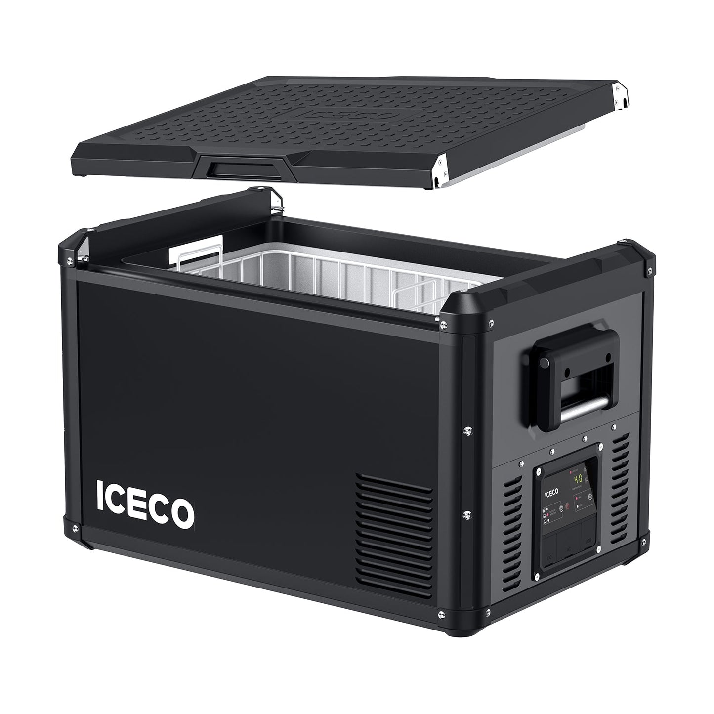 Réfrigérateur congélateur ICECO VL60PROS 60L en vert olive, appareil portable pour la conservation des aliments.
