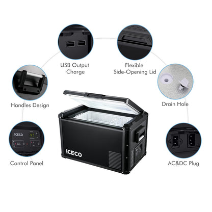 Réfrigérateur congélateur ICECO VL60PROS 60L en vert olive, compact et portable pour les accessoires de cuisine.