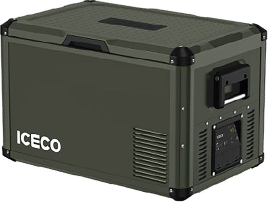 Réfrigérateur congélateur ICECO VL60PROS 60L en vert olive, compact et portable, pour aventures en plein air ou camping.