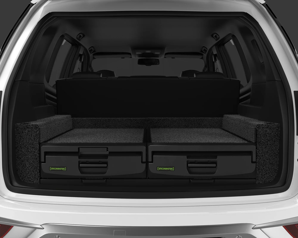 Kit de 2 tiroirs mi-hauteur IRONMAN 4x4 pour pickup, structure robuste en métal avec poignées intégrées, adapté pour le rangement.