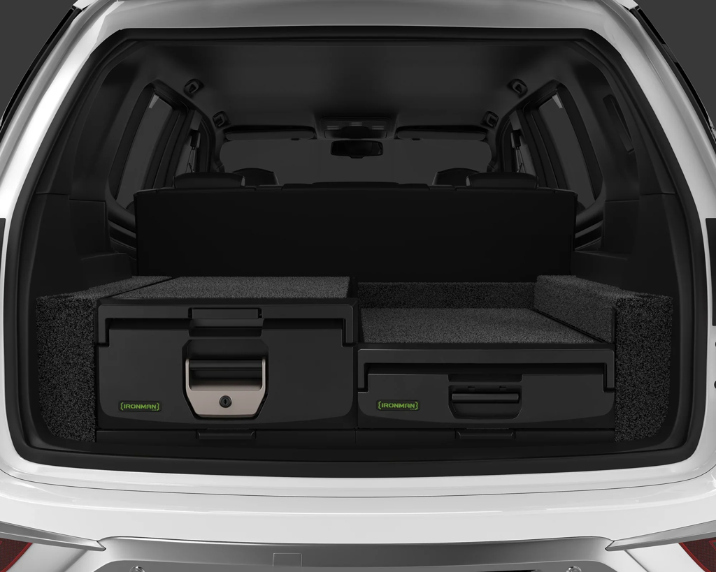 Kit de 2 tiroirs standards et mi-hauteur IRONMAN 4x4 pour coffre de véhicule tout-terrain, montage solide et pratique.