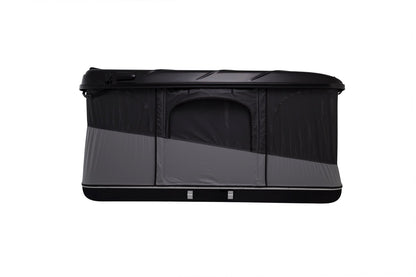 Tente de toit James Baroud Evasion S/M/XL avec coque rigide, installation sur véhicule, couleur gris clair.