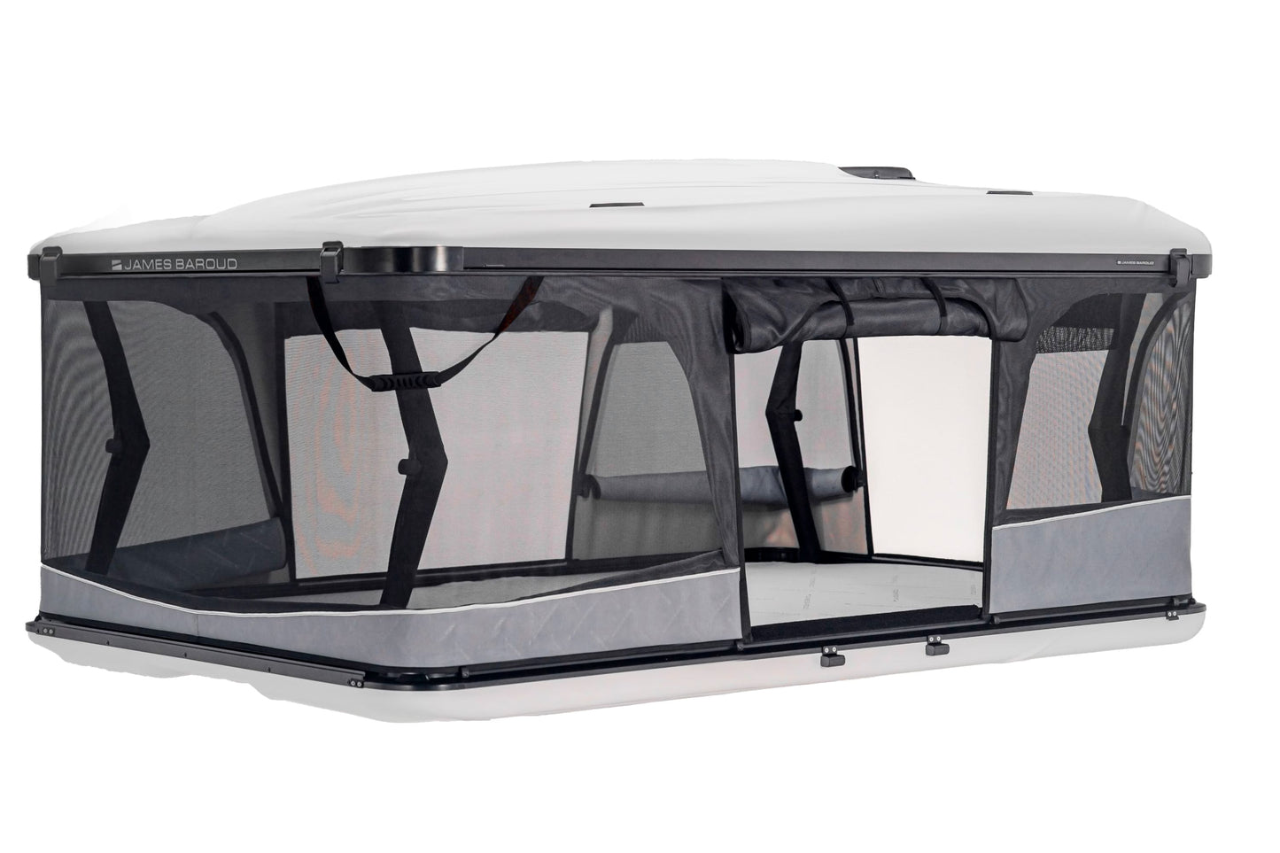 Tente de toit James Baroud Odyssey L, modèle de haute qualité, avec ouverture à 360° pour un confort optimal en camping.