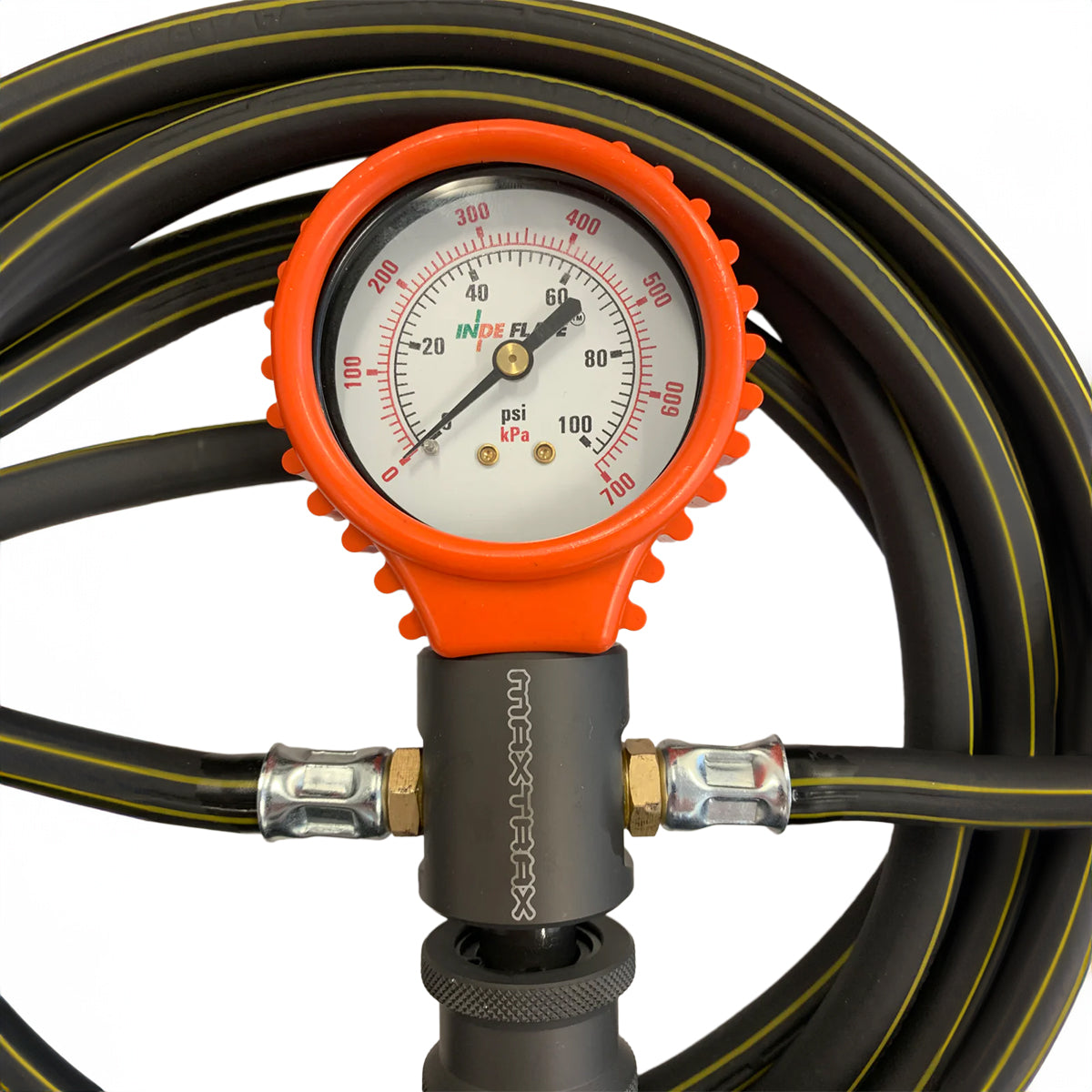 Gonfleur-dégonfleur à 2 roues Maxtrax Indeflate avec 2 tuyaux, accessoire pour pneus 4x4 et véhicules tout-terrain.