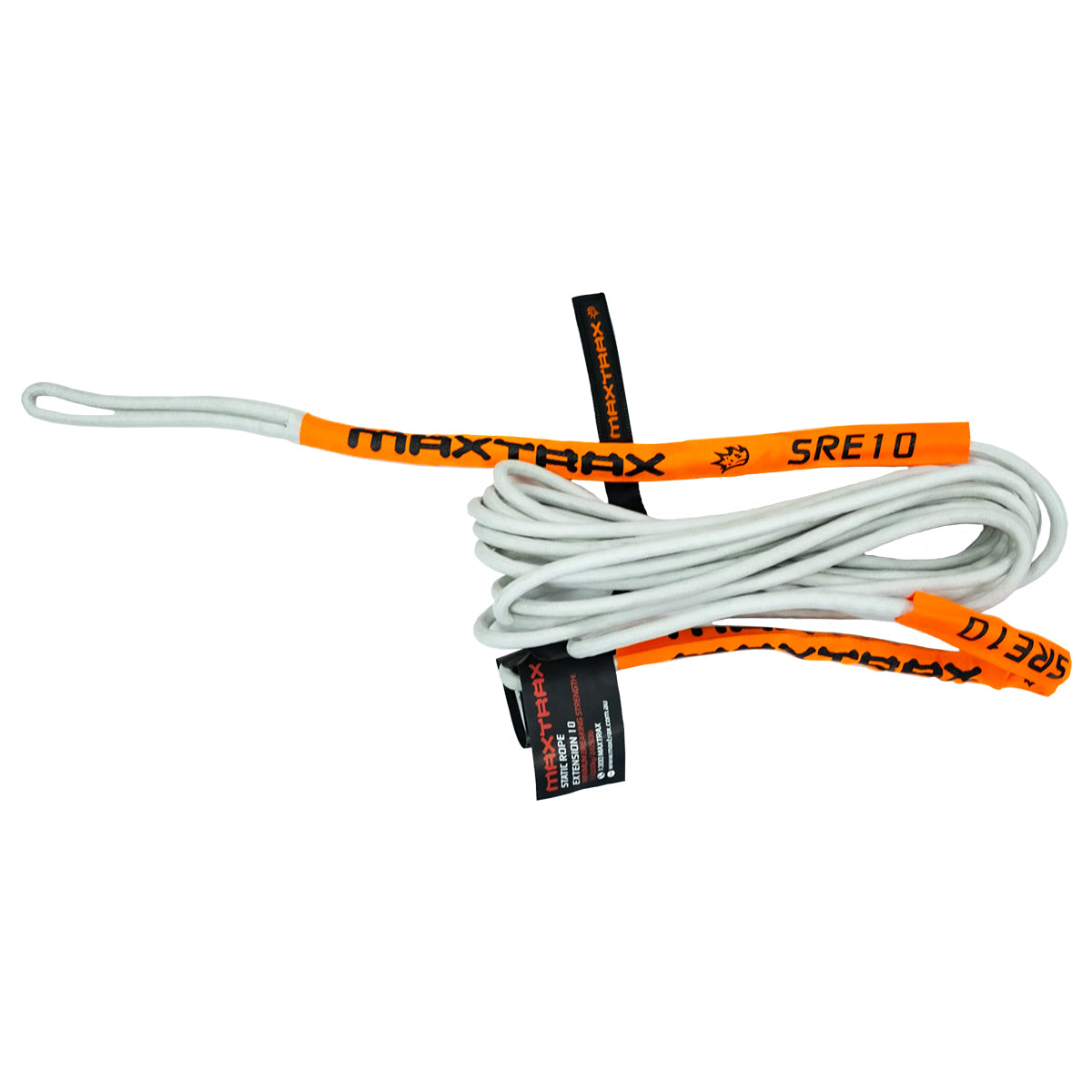 Rallonge de treuil statique Maxtrax 10m, accessoire robuste pour treuils, avec câble tressé et boucle d'ancrage.