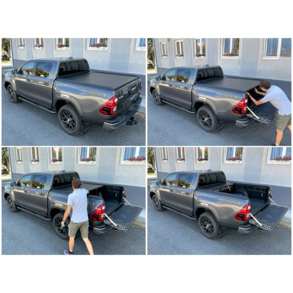 Couvre benne manuel Mountain Top EVOm pour Toyota Hilux Revo 2016+ double cab, en tissu robuste et facile à installer.