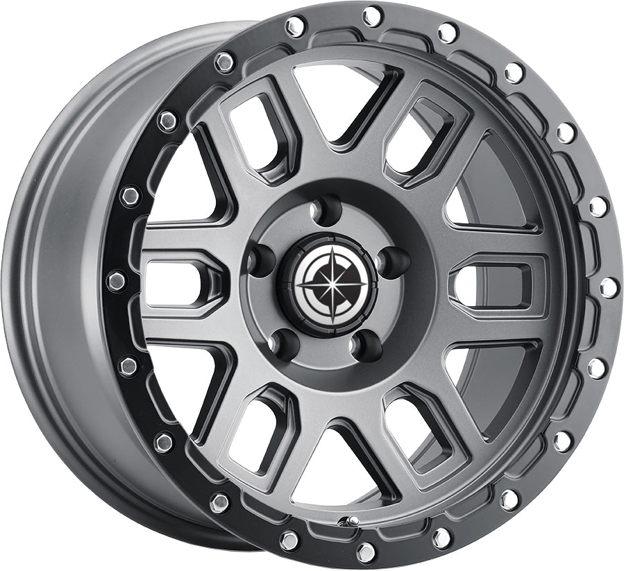 Jante 4x4 OC WHEELS Mayhem 8304 Delta matte en métal gun pour véhicules tout-terrain, vue de face.