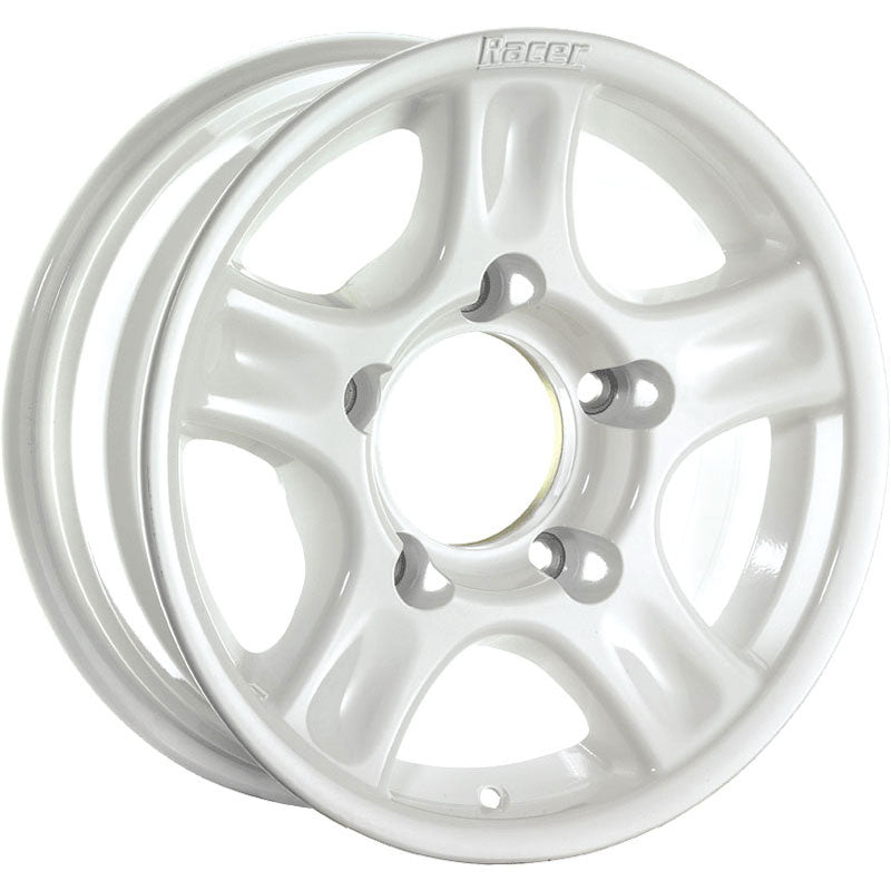 Jante en aluminium Racer White pour 4x4, design moderne, finition blanche, marque OC WHEELS, vue de face sur la roue.