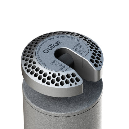 Lampe télescopique LED gris clair OuTask, rechargeable, extérieur, 720°, éclairage puissant pour activités en plein air