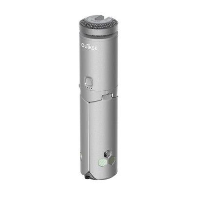 Lampe télescopique grise OuTask LED extérieure rechargeable avec lumière à 720°, idéale pour l’éclairage en plein air.