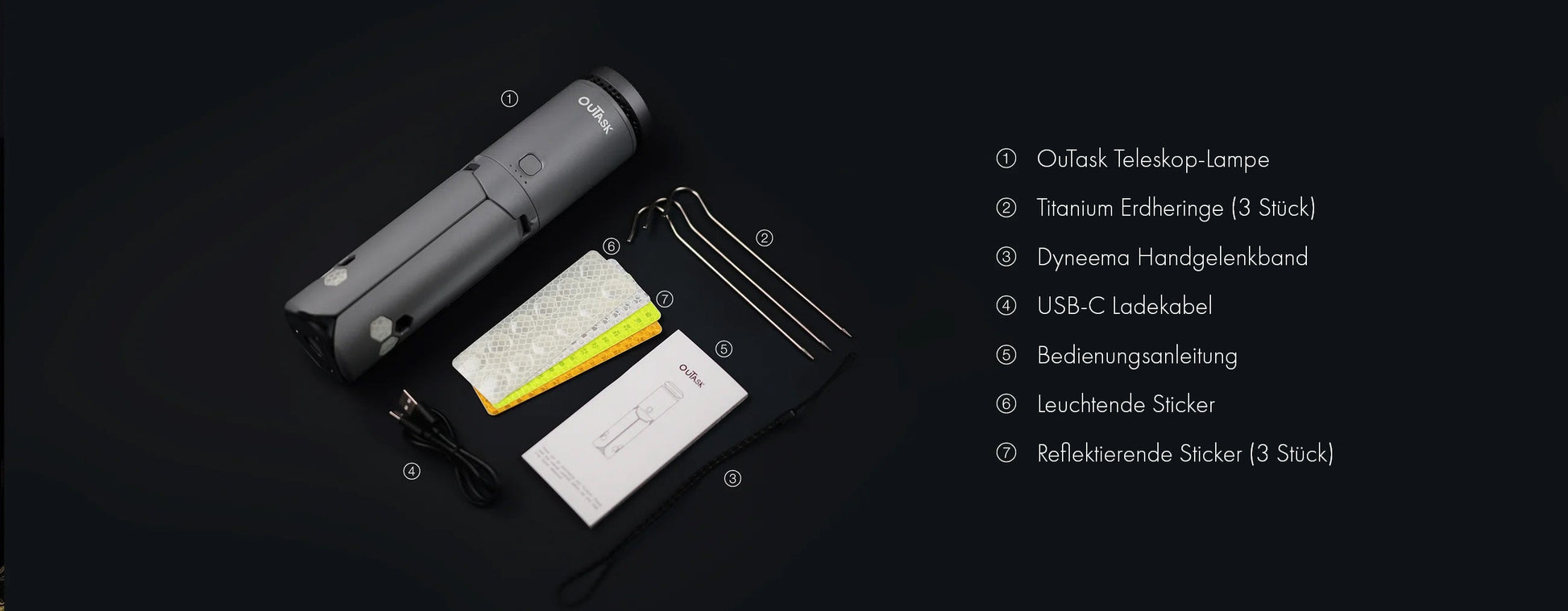 Lampe télescopique LED extérieure OuTask jaune désert, éclairage 720°, conçue pour l’extérieur, portable et durable.