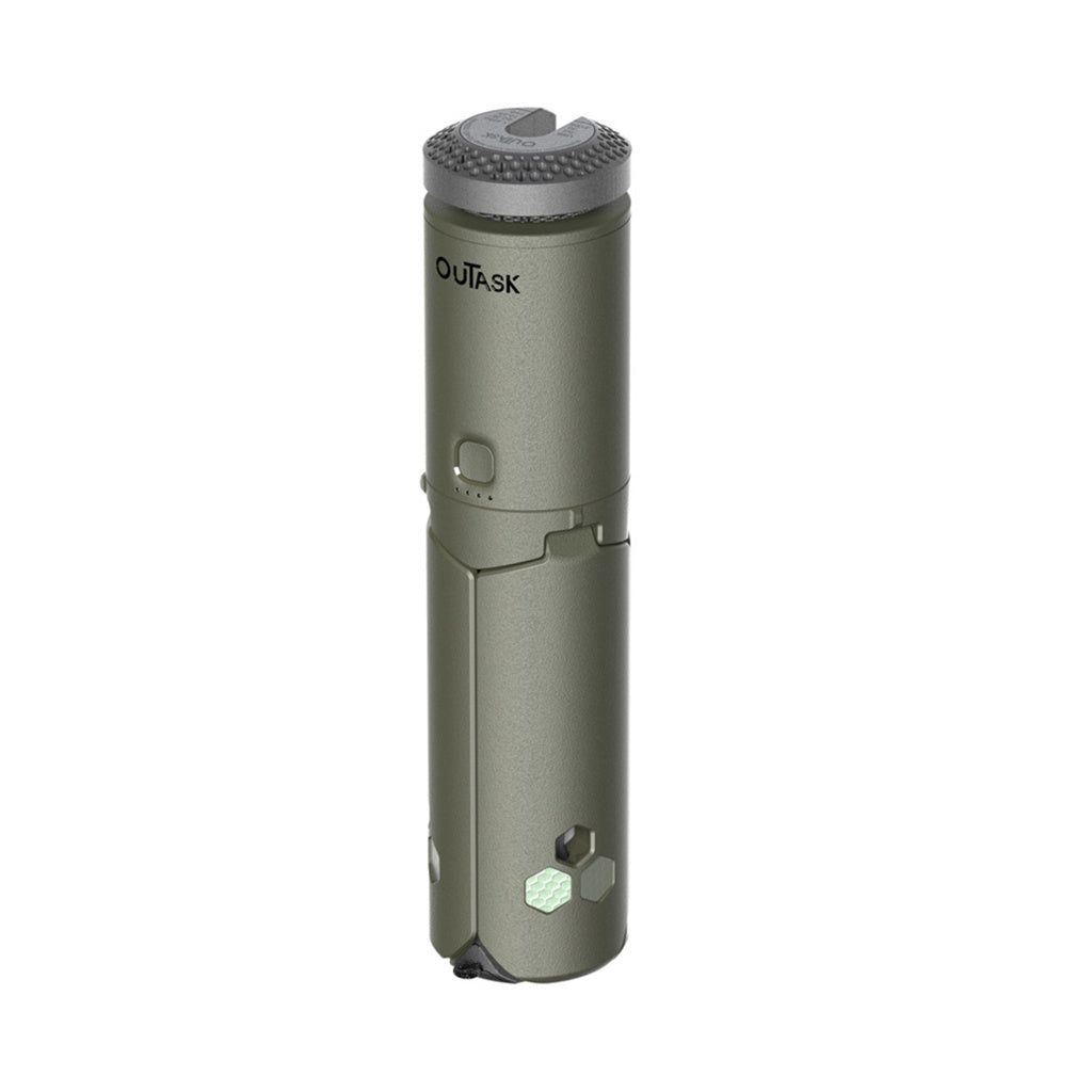 Lampe télescopique LED extérieure OuTask vert armée, éclairage LED 720° pour outdoor, robuste et pratique.