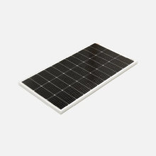 Panneau solaire monocristallin REDARC 120W pour camping, avec cadre en aluminium et cellules solaires brillantes.