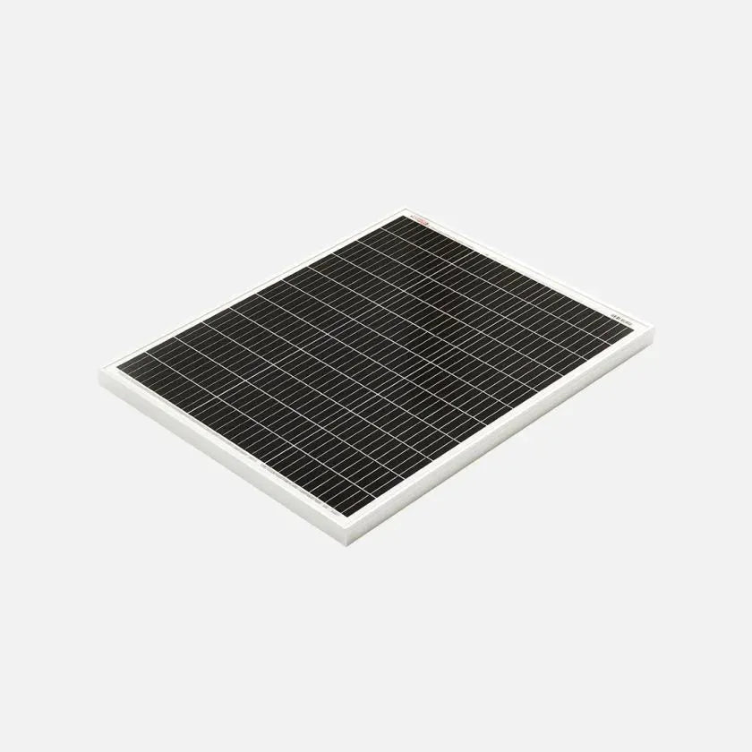 Panneau solaire monocristallin REDARC 80W pour camping et 4x4, avec cellules solaires modernes et connecteurs visibles.