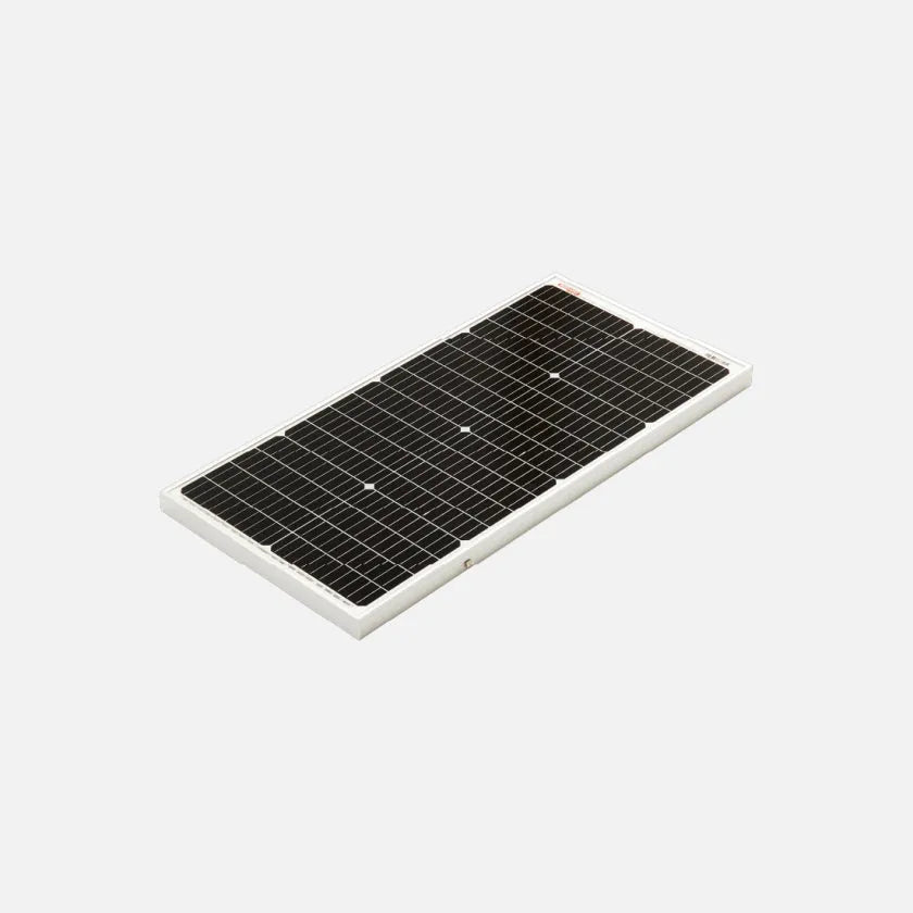 Panneau solaire monocristallin REDARC 60W pour 4x4, montrant le panneau solaire compact avec cadre en aluminium et cellules solaires.