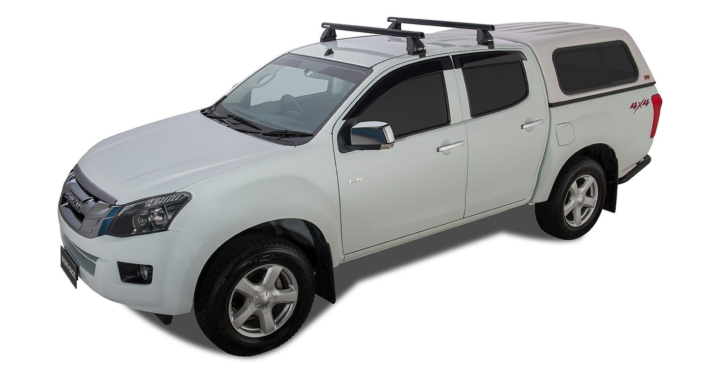 Kit de 2 barres de toit RHINO-RACK Heavy Duty noires de 1375mm pour Isuzu D-Max Gen II TF 2016-2020, série 2500.