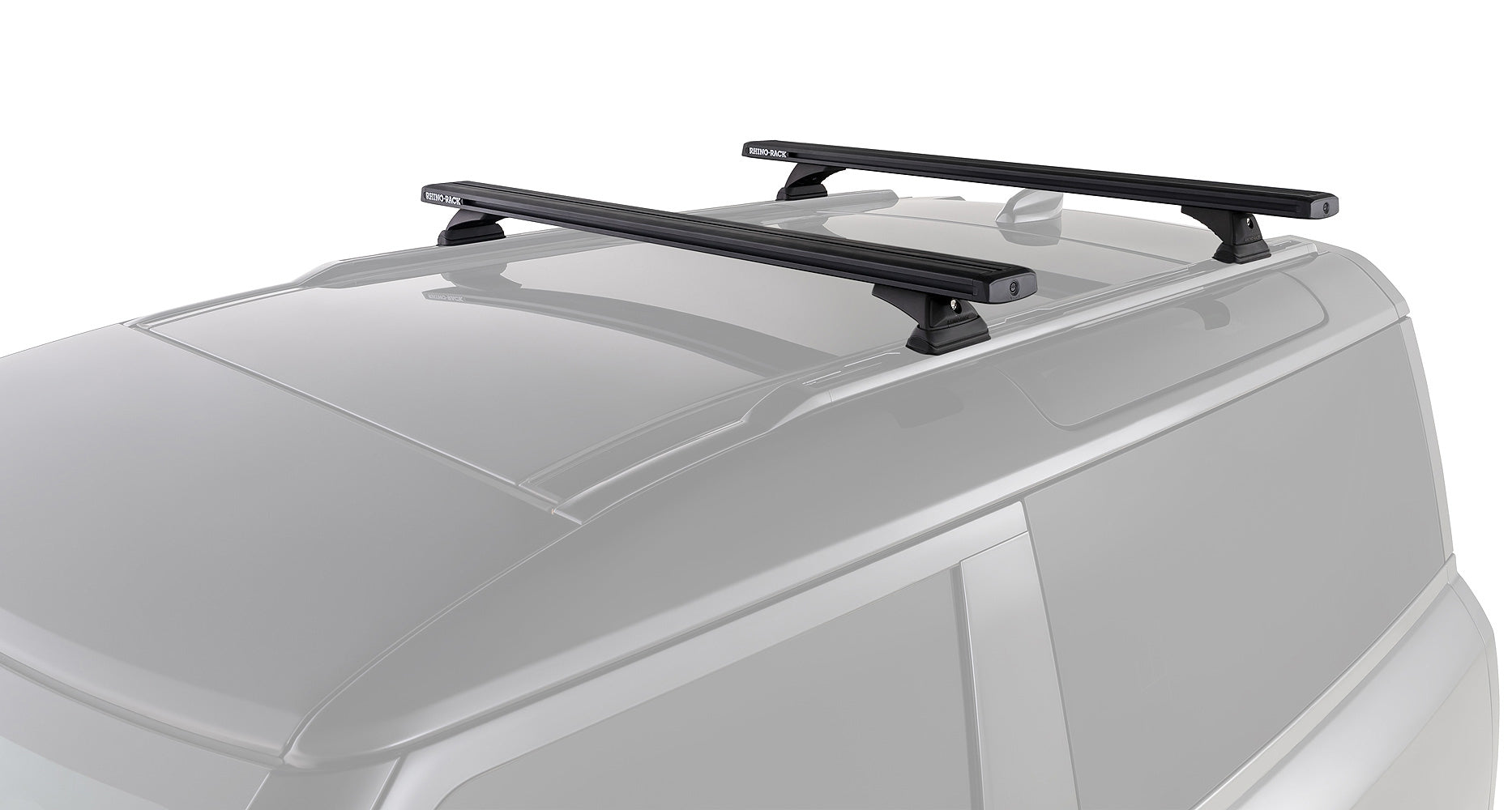 Kit de 2 barres de toit noires RHINO-RACK de 1260mm pour Land Rover Defender II 90 L663 2021+ sur le toit du véhicule.