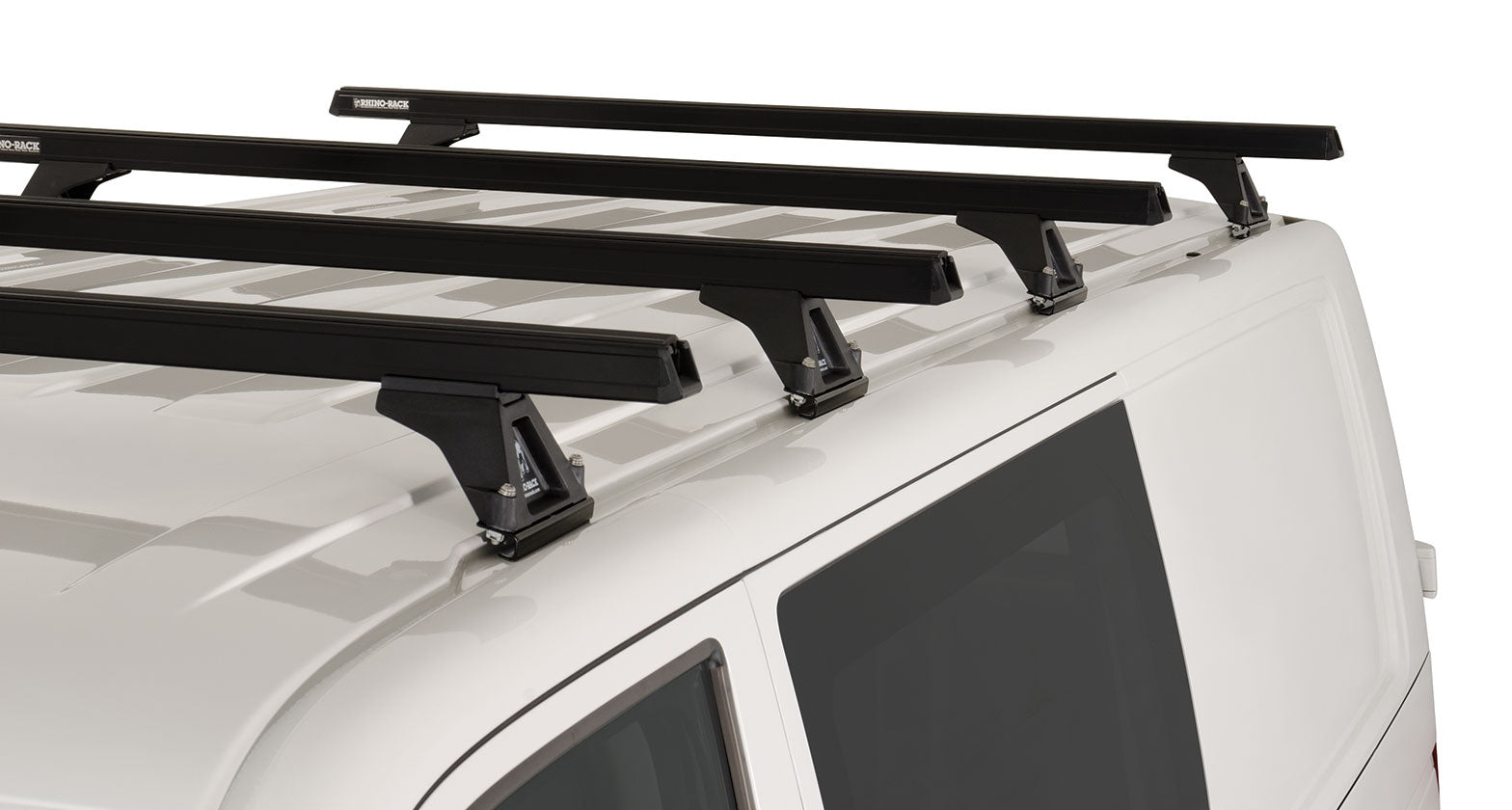 Kit de 4 barres de toit Heavy Duty 1500mm RHINO-RACK pour VW T5/T6, fixation robuste pour véhicule utilitaire.