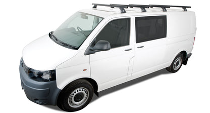 Kit de 4 barres de toit Heavy Duty 1500mm pour VW T5/T6, marque RHINO-RACK, avec fixation robuste pour chargement aérien.