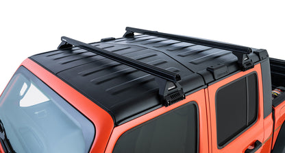 Kit de 2 barres de toit de 1500mm pour Jeep JL et Gladiator JT, marque RHINO-RACK, fixations robustes visibles.