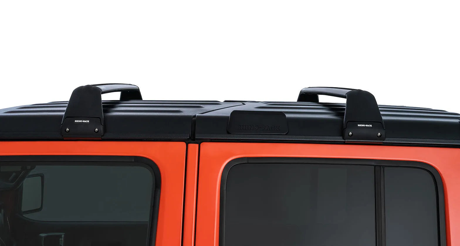 Kit de 2 barres de toit Rhino-Rack Vortex SG noires pour Jeep JK/JL/JT 4 portes, fixation robuste pour accessoires.