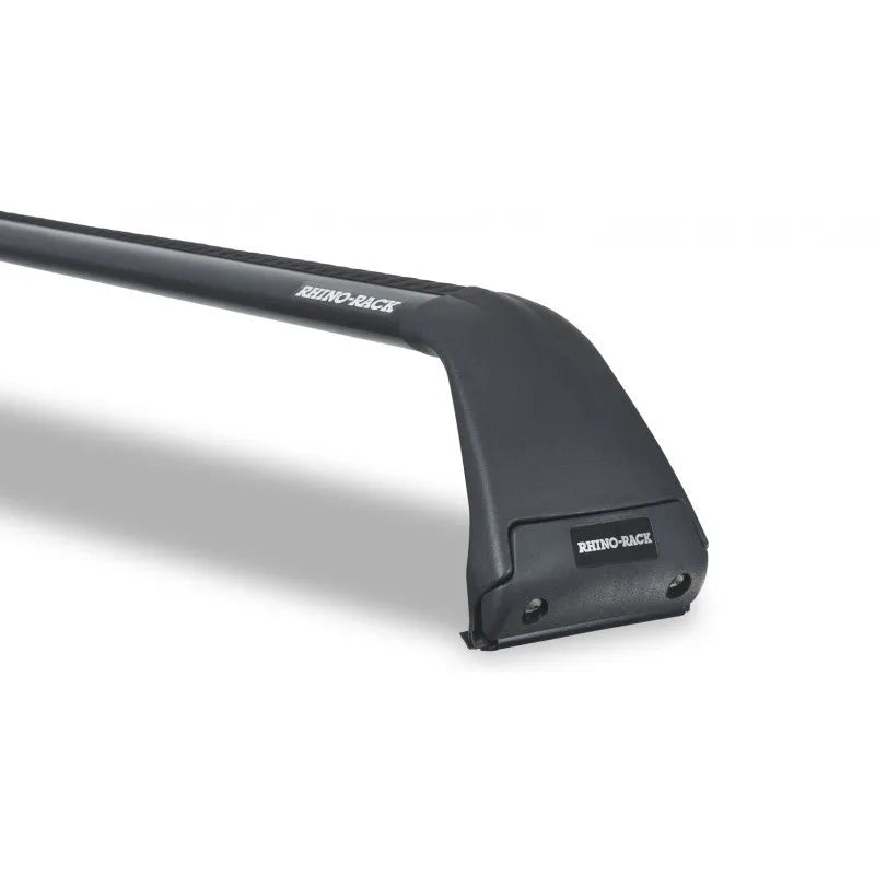 Kit de 2 barres de toit Vortex SG noires RHINO-RACK pour Jeep JK/JL/JT 4 portes, vue des barres installées sur le véhicule.