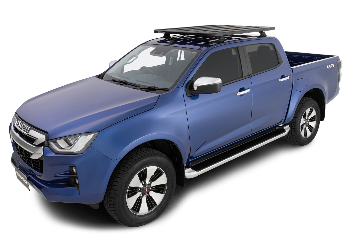 Galerie de toit Rhino-Rack Pioneer RCH pour Isuzu D-Max N60 Double Cab 2020, vue de face avec barres robustes.