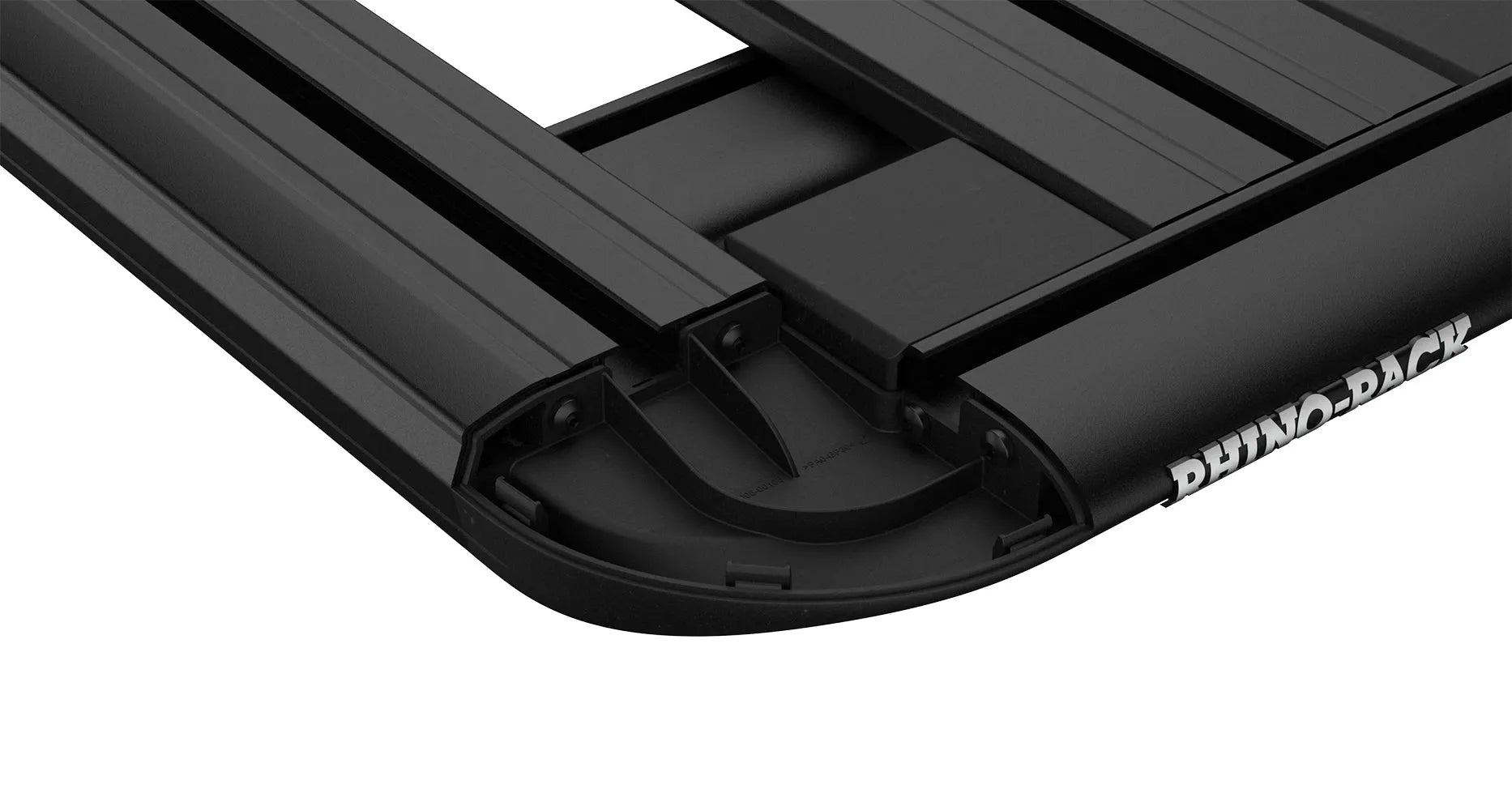Galerie de toit RHINO-RACK pour hardtop RSI SMARTCAP Full-Size sur RAM, Tacoma, F150 ou Gladiator, vue de face.