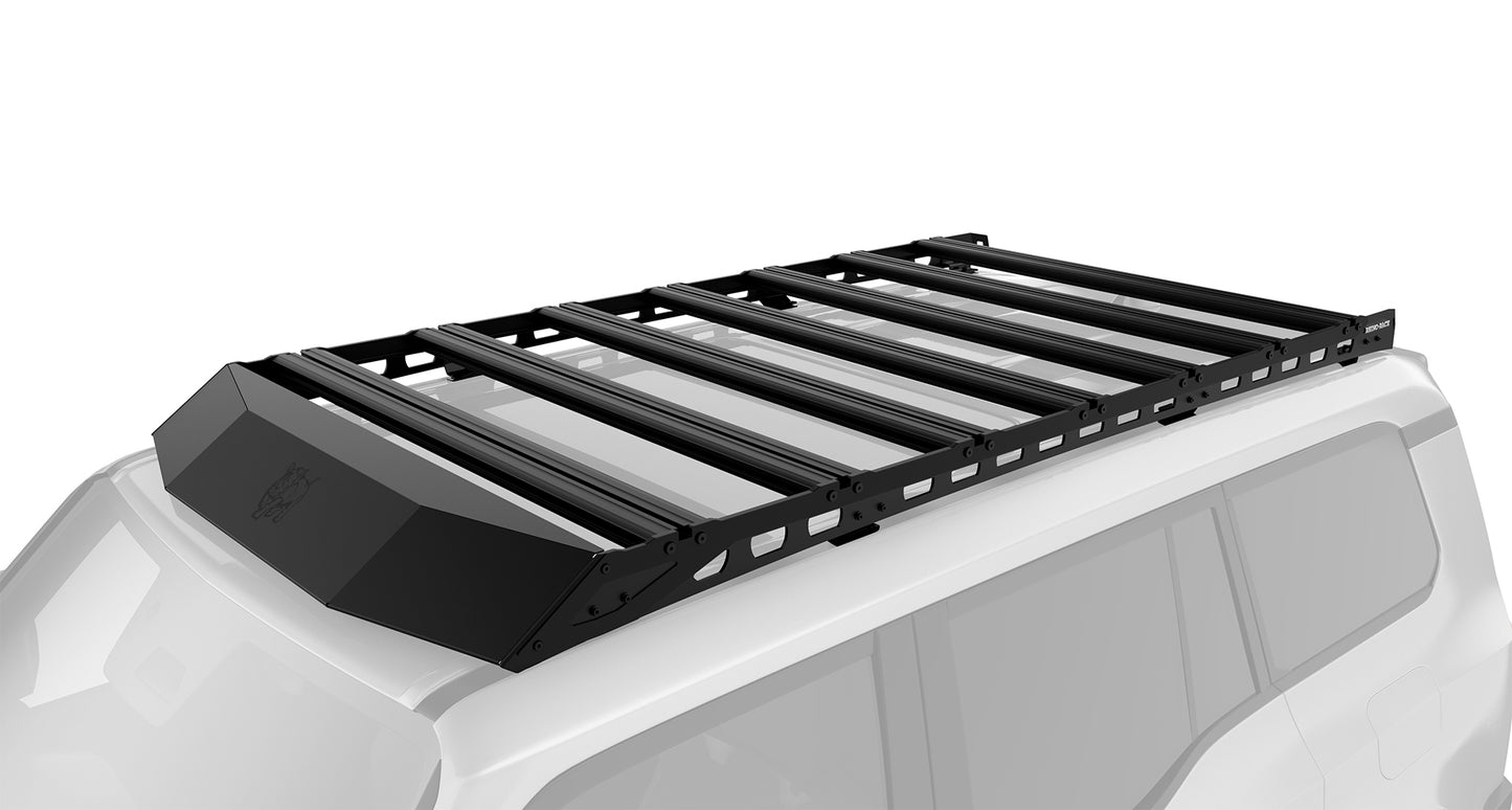 Galerie de toit Rhino-Rack pour Land Cruiser Prado 250, dimensions 2413x1219mm, montage sur le toit du véhicule.
