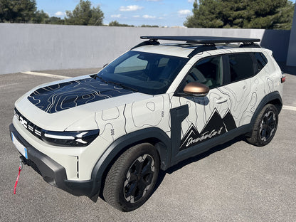 Kit galerie de toit Pioneer RHINO-RACK pour Dacia Duster 2024+, dimensions 1300x1240mm, fixation solide et robuste.