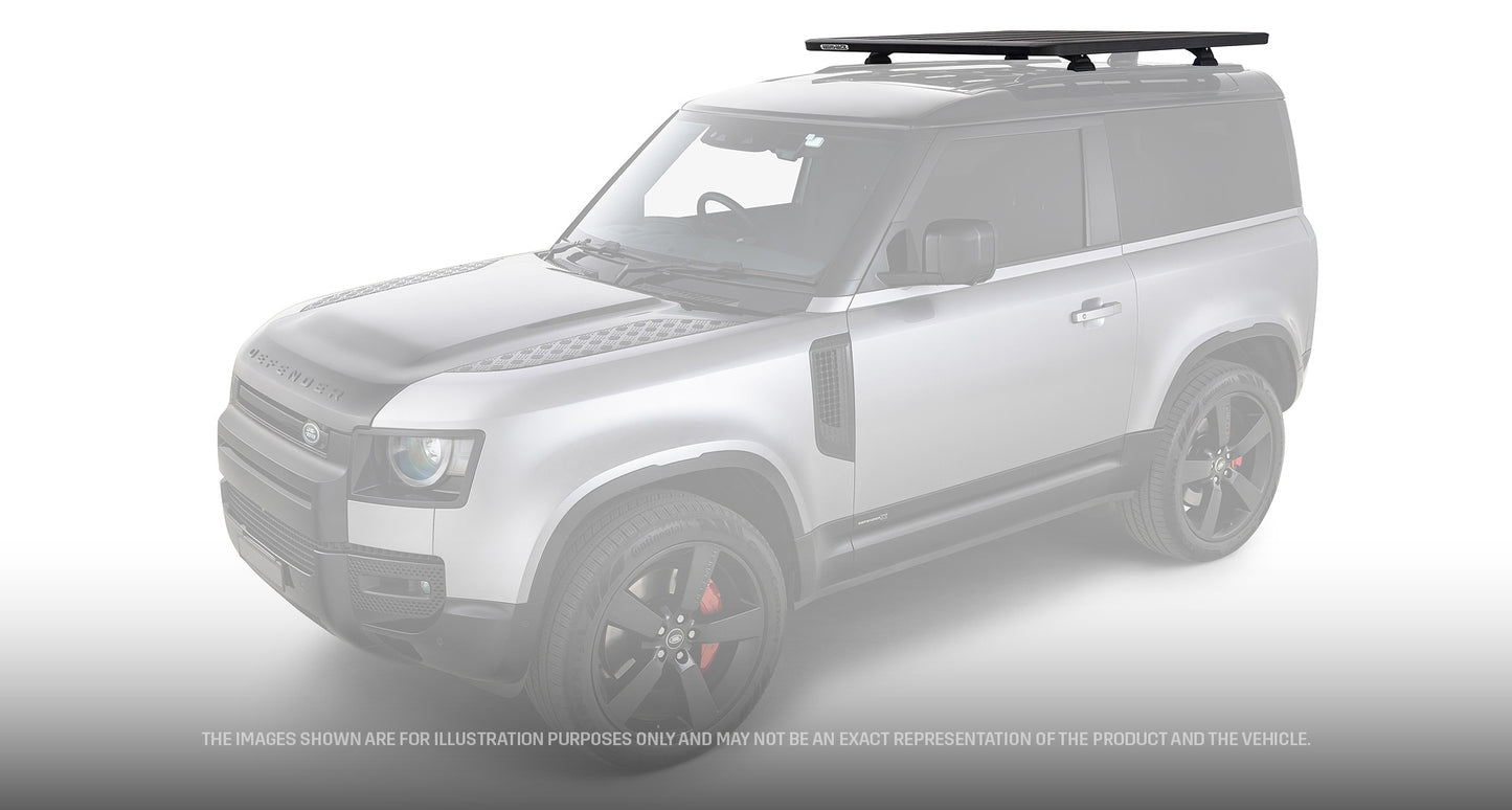 Galerie de toit Pioneer 6 RHINO-RACK pour Land Rover Defender II 90, 1300x1240mm, avec pieds RCL-RCH, en acier robuste.