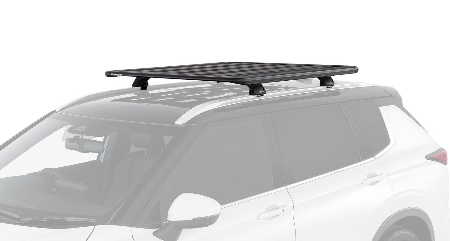 Galerie de toit Rhino-Rack Pioneer pour Mitsubishi Outlander Gen4 2021+, dimensions 1300 x 1240mm, vue de côté.