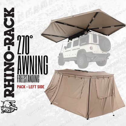 Auvent auto-portant 270° RHINO-RACK avec parois batwing côté gauche, pour véhicule tout-terrain.