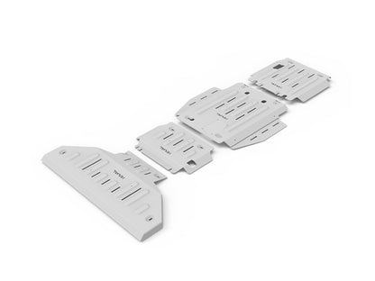 Kit de protections inférieures en aluminium 6mm pour Dodge RAM 1500 2019+ de RIVAL 4X4, montés sous le véhicule.