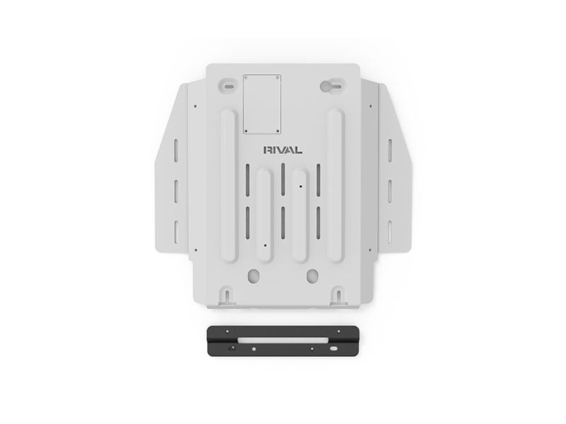 Kit de protections inférieures en aluminium 6mm pour Dodge RAM 1500 2019+ par Rival4x4, montrant les pièces montées sous le véhicule.