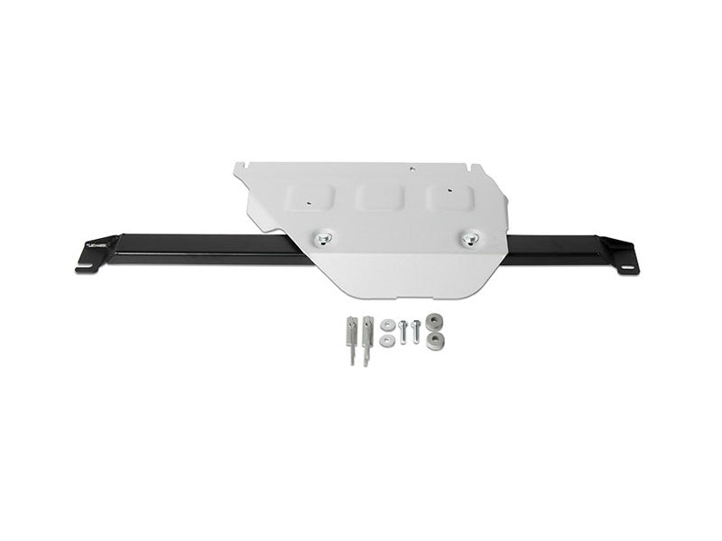 Kit de protections inférieures en aluminium pour Ford Raptor 2018-2022, robuste et léger, signé Rival4x4, visible avec pièces en métal.
