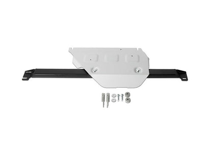 Kit de protections inférieures en aluminium pour Ford Raptor 2018-2022, robuste et léger, signé Rival4x4, visible avec pièces en métal.