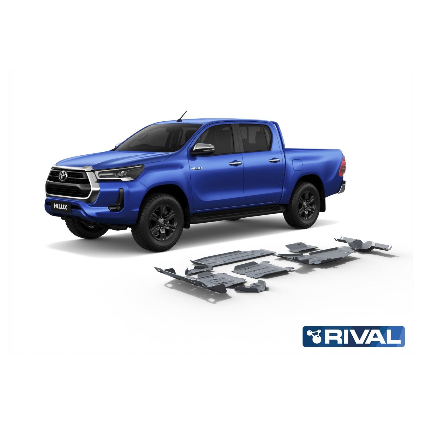 Protection inférieure intégrale Rival en aluminium 6mm pour Toyota Hilux Revo (2016+), kit de protections robustes et durables.