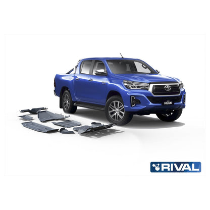 Kit de protections inférieures intégrales RIVAL 4X4 pour Toyota Hilux Revo 2016+ en aluminium 6mm, protections robustes et durables.