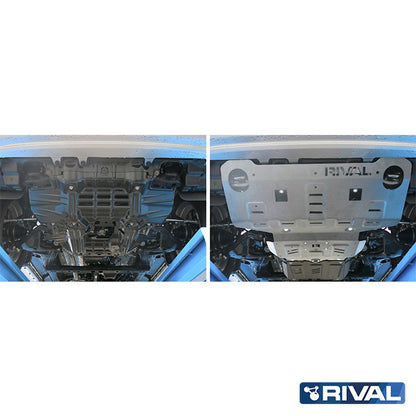 Kit de protections inférieures RIVAL 4X4 pour Toyota Hilux Revo 2016+ en aluminium de 6 mm, protections intégrales robustes.