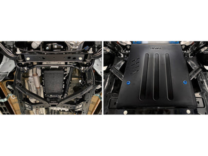 Pack de protections inférieures en acier 3mm pour Ford Ranger 2023+ de la marque RIVAL 4x4, visible avec blindages robustes.