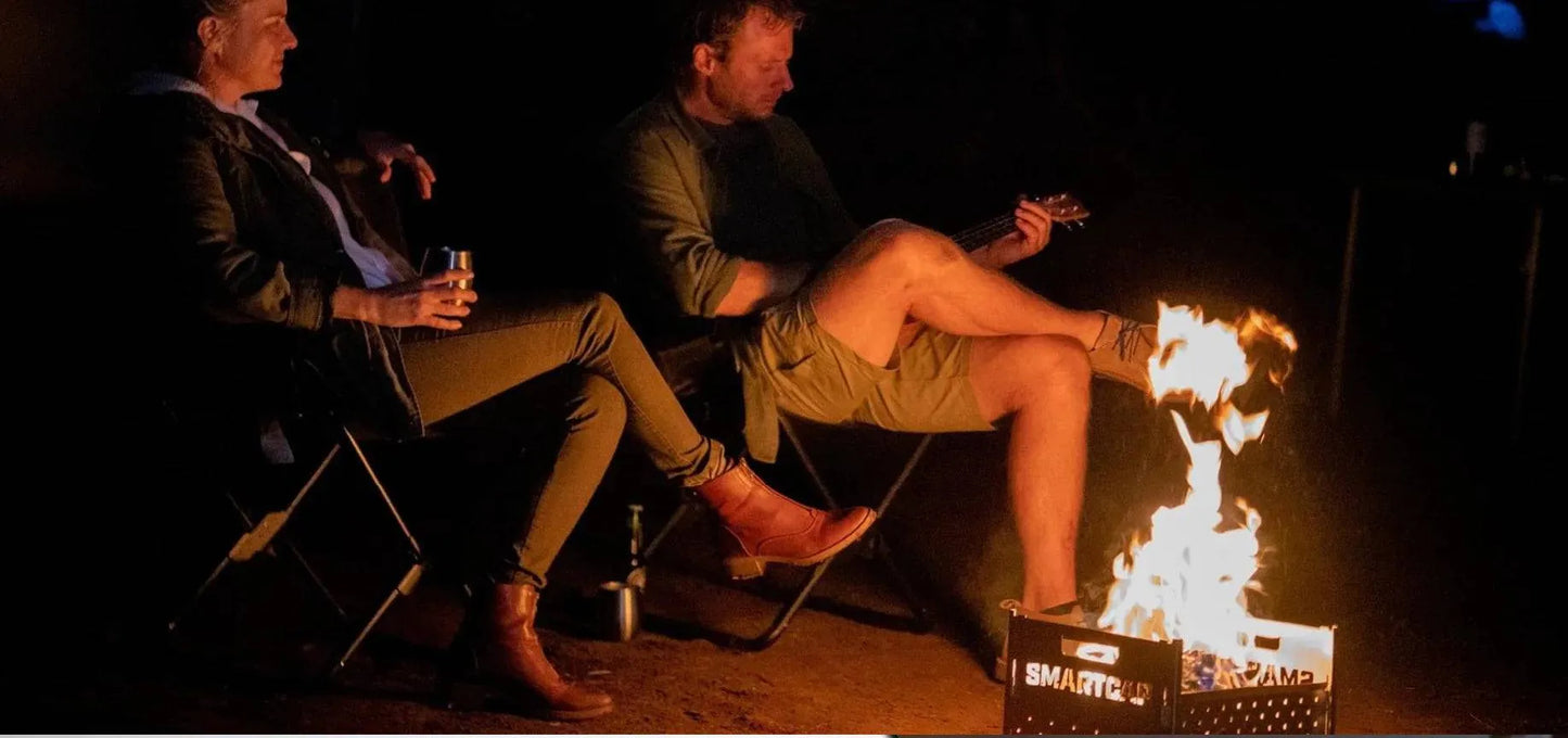 Feu de camp barbecue SMARTCAP RSI avec pierre de cuisson en acier, idéal pour grillades en plein air.
