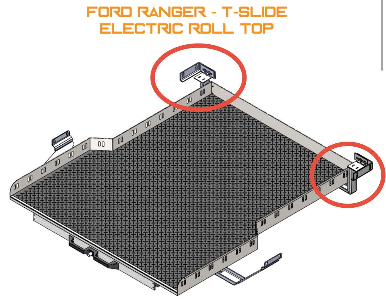 Fixations pour plateau coulissant RUUUD adaptées pour Ford Ranger, Raptor et VW Amarok 2023+, montage sécurisé.