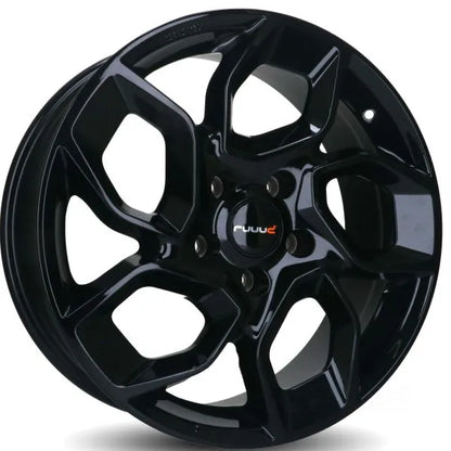 Jante en aluminium RUUUD 18 pouces, noir brillant, 5x120, certifiée TÜV, pour voiture, visible en gros plan.